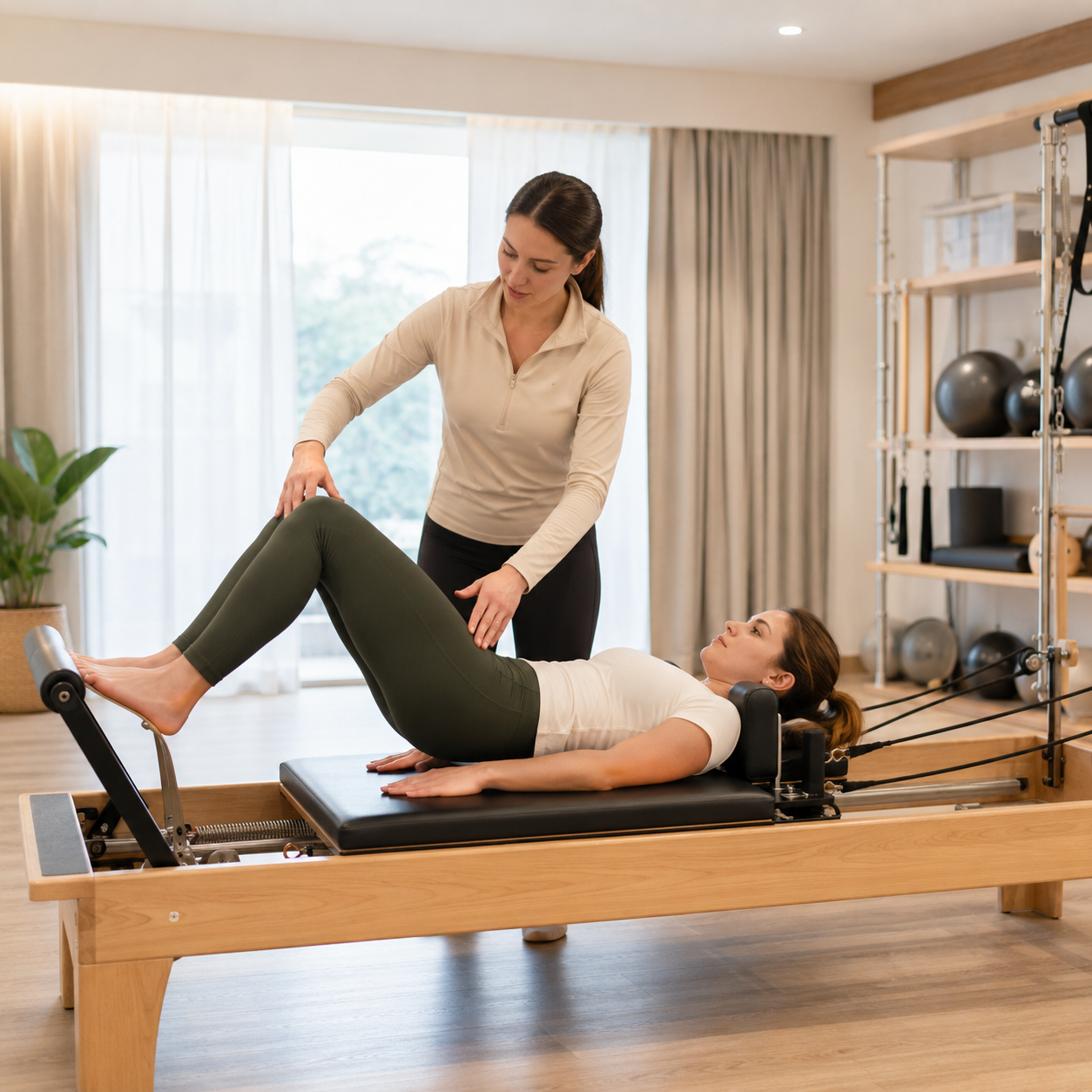 Kocaeli klinik pilates seansında fizyoterapist eşliğinde kişiye özel omurga ve gövde kontrolü egzersizi